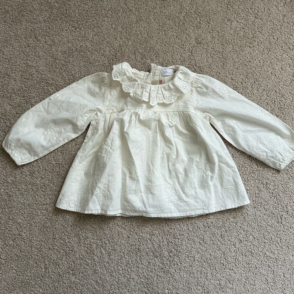 Zara Girls 3-4T White Blouse with Ruffled Collar